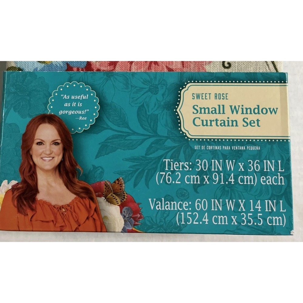 Pioneer Women Small Window Curtain Set Sweet Rose 2 Rod Pocket Tiers & Valance - Picture 3 of 5